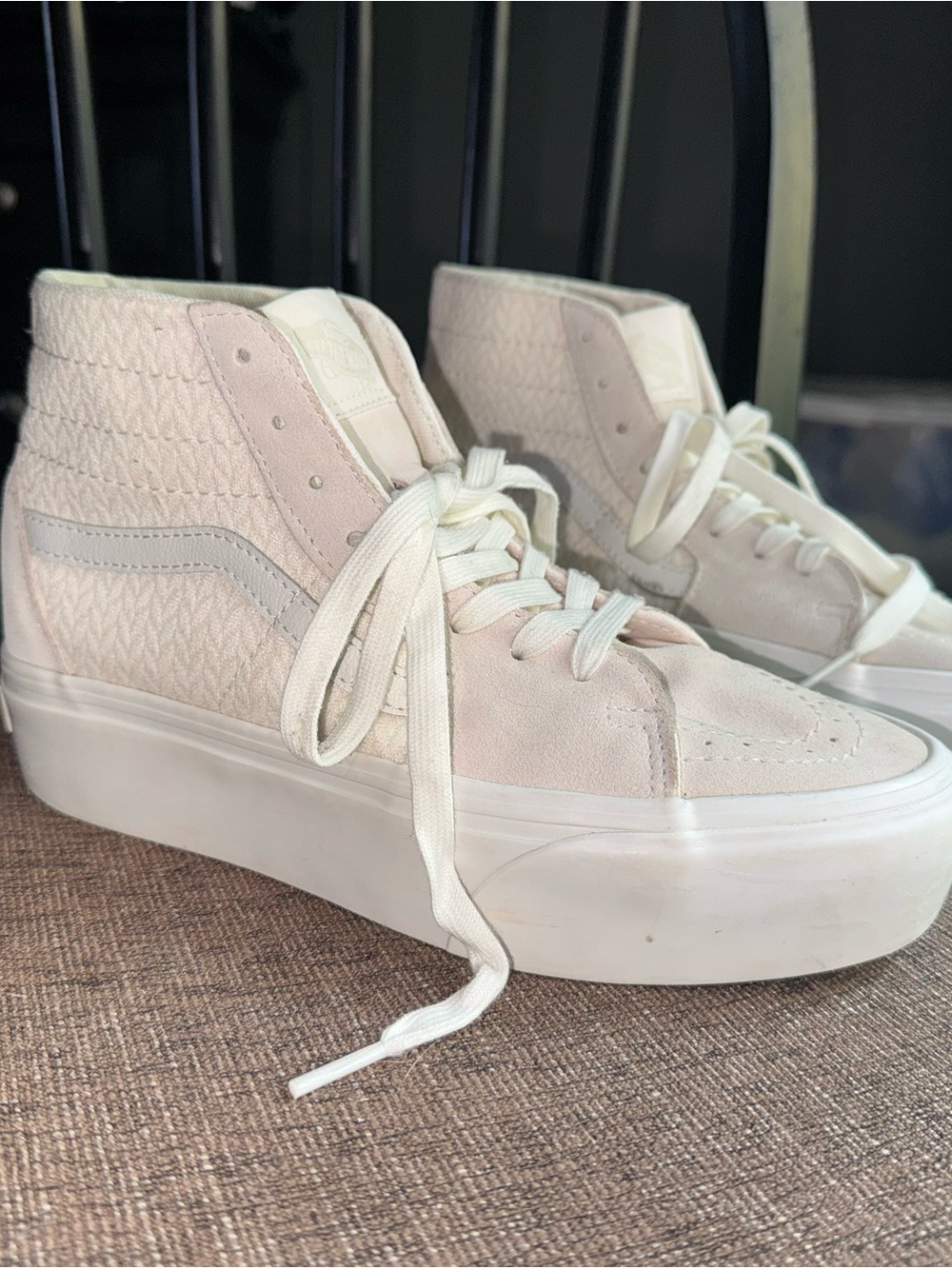 Vans High-Top Platform Sneakers in Pale Pink and White